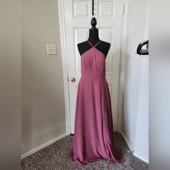 Azazie Elegant Mauve Evening Gown Halter Bridesmaid 1x - Picture 1 of 15